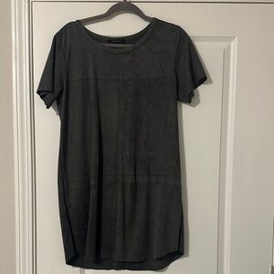 Gray Short Sleeve Suede Dress